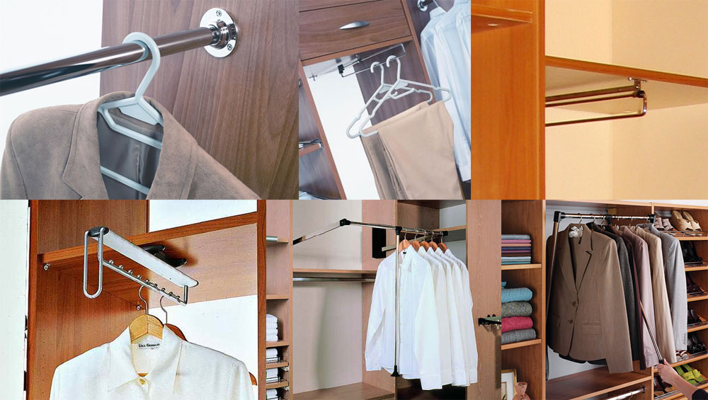 Варианты размещения плечиков для одежды в зависимости от глубины шкафу купе