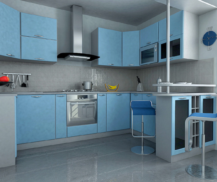 Кухня в голубом цвете, который является самым популярным согласно социологическим исследованиям