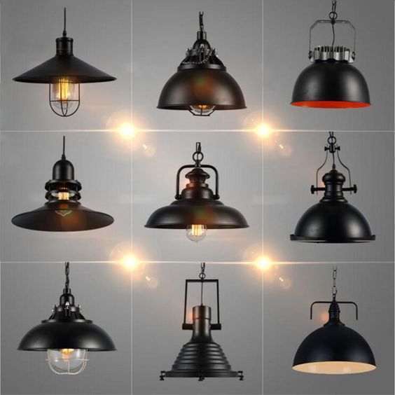 Различные варианты индустриальных светильников для кухни в стиле лофт
