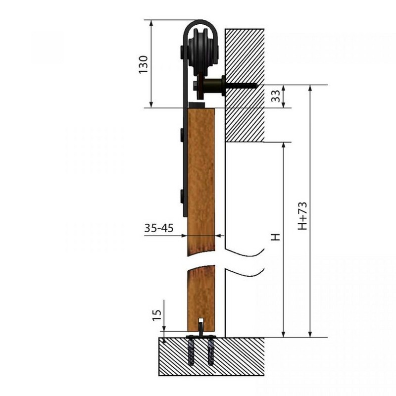Схема монтажа двери с амбарным механизмом