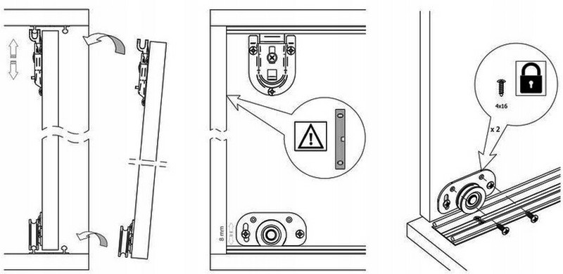 Схема монтажа безрамочной опорной системы дверей купе