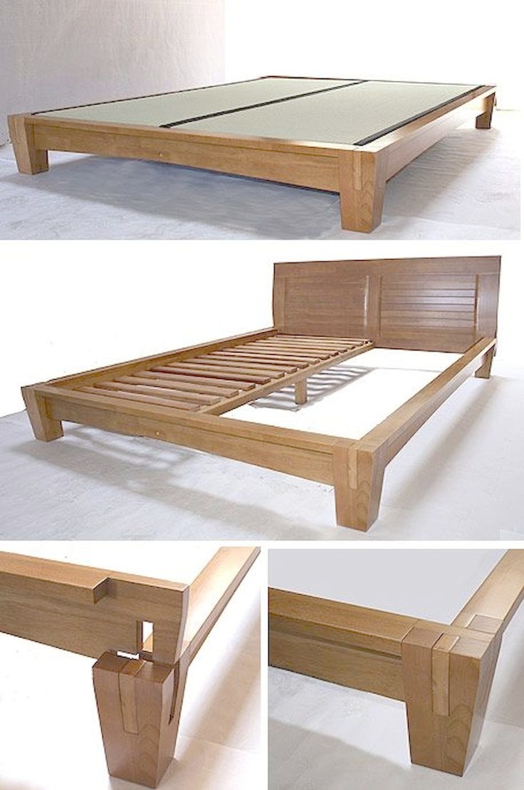 Кровать платформа в японском стиле, не требует фурнитуры для соединения боковин с передней спинкой