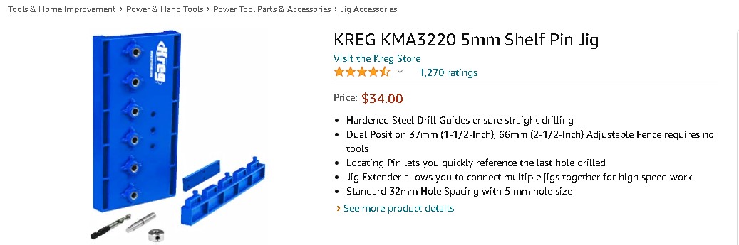 Цена приспособления Kreg Shelf Pin Jig