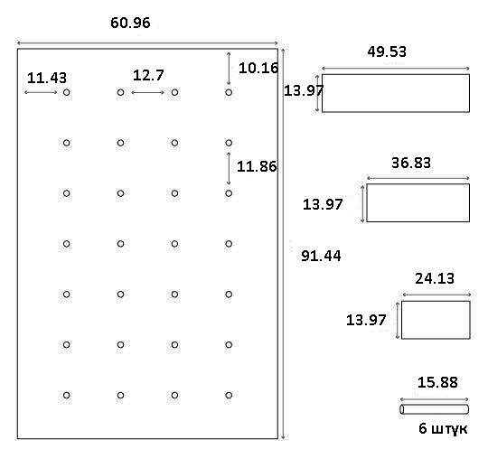 Пример сверления доски и размеры полок